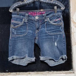Hydraulic Low-Rise Distressed Blue Denim Jean Shorts - Jrs 5/6